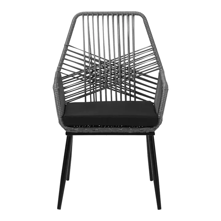 Πολυθρόνα Tanish pakoworld pe rattan σε γκρι απόχρωση με μαύρα μεταλλικά πόδια 58x58.5x87εκ