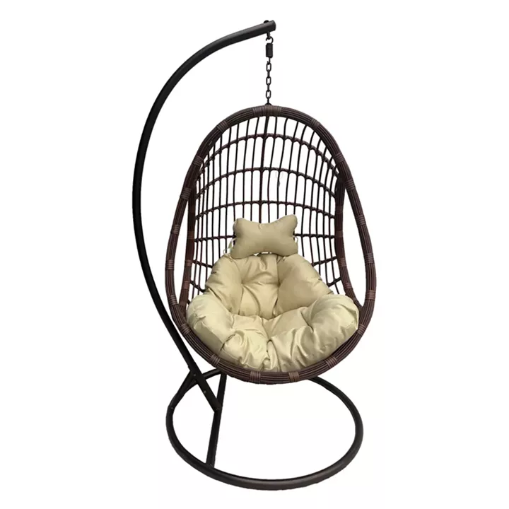 Κούνια φωλιά με βάση Cungo pakoworld μέταλλο καφέ- pe rattan καφέ με μπεζ μαξιλάρι 125x105x195εκ