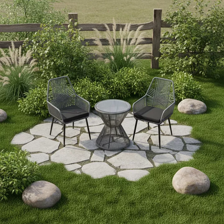 Τραπέζι Mabil pakoworld γυαλί - pe rattan σε γκρι απόχρωση Φ50x55εκ