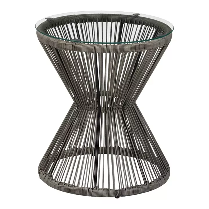 Τραπέζι Mabil pakoworld γυαλί - pe rattan σε γκρι απόχρωση Φ50x55εκ