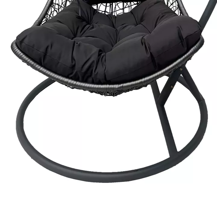 Κούνια φωλιά με βάση Soleil pakoworld μέταλλο ανθρακί- pe rattan ανθρακί με γκρι μαξιλάρι 120x95x195εκ