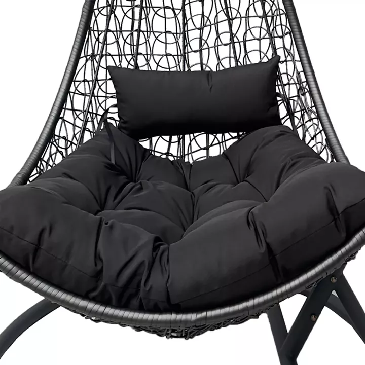 Κούνια φωλιά με βάση Soleil pakoworld μέταλλο ανθρακί- pe rattan ανθρακί με γκρι μαξιλάρι 120x95x195εκ