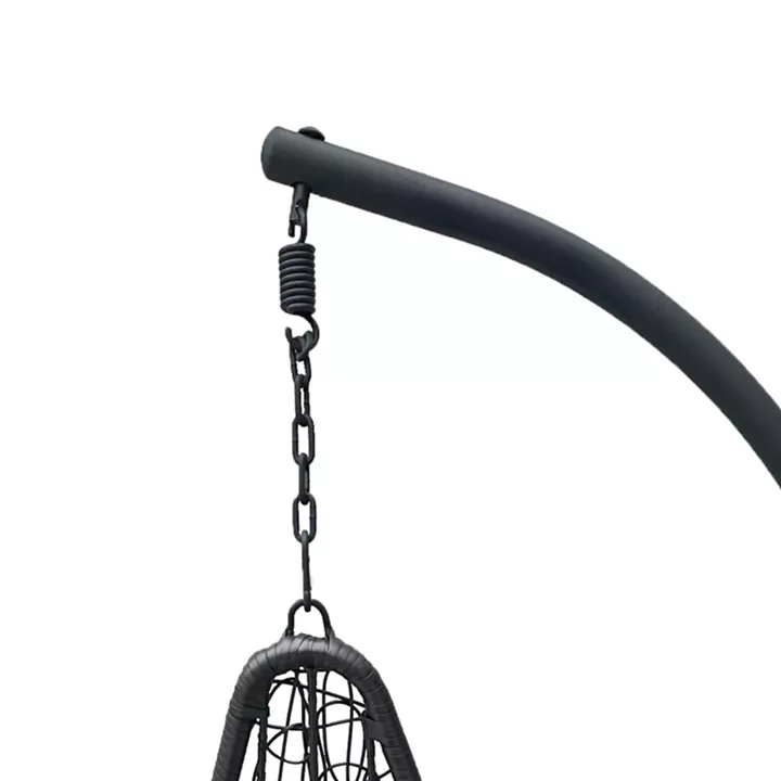 Κούνια φωλιά με βάση Soleil pakoworld μέταλλο ανθρακί- pe rattan ανθρακί με γκρι μαξιλάρι 120x95x195εκ