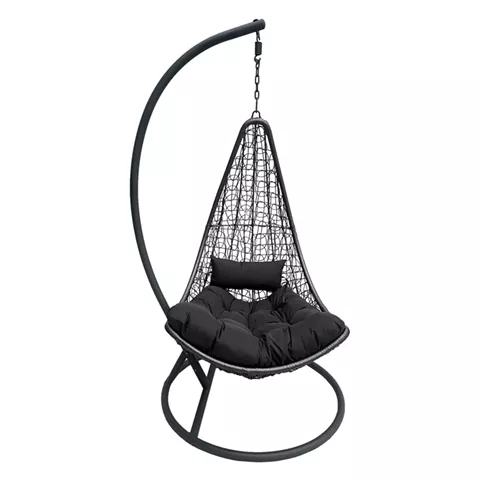 Κούνια φωλιά με βάση Soleil pakoworld μέταλλο ανθρακί- pe rattan ανθρακί με γκρι μαξιλάρι 120x95x195εκ