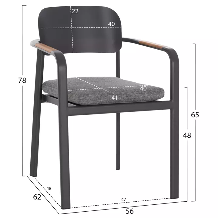 ΠΟΛΥΘΡΟΝΑ ΤΡΑΠΕΖΑΡΙΑΣ ELARA HM6414.01 ΓΚΡΙ ΑΛΟΥΜΙΝΙΟ-OLEFIN--ΞΥΛΟ TEAK 56x62x78Υεκ.