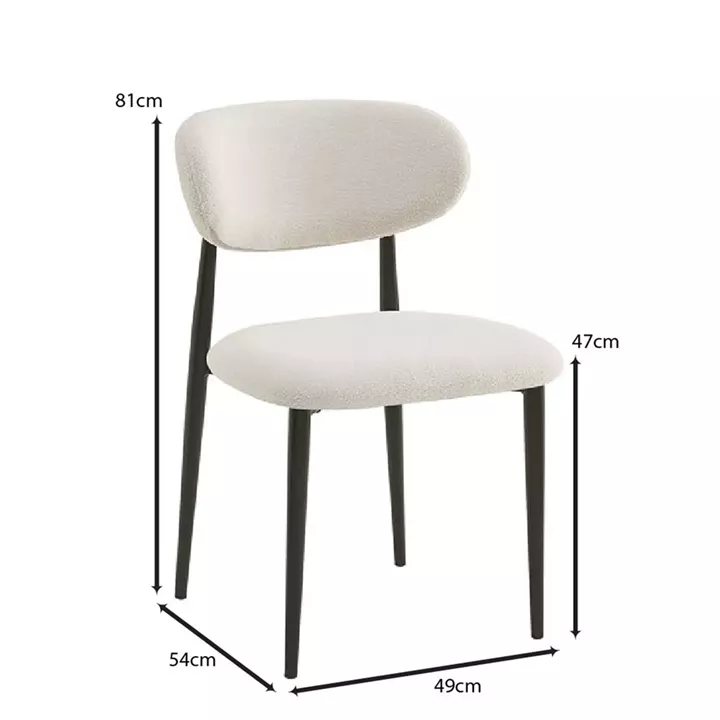 POINT Καρέκλα Τραπεζαρίας Μέταλλο Βαφή Μαύρο, Teddy Ύφασμα Άσπρο