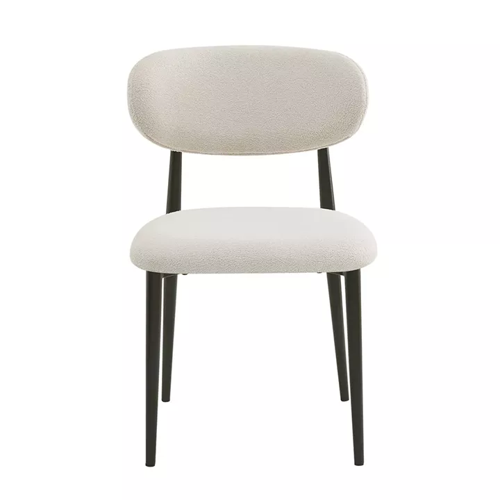 POINT Καρέκλα Τραπεζαρίας Μέταλλο Βαφή Μαύρο, Teddy Ύφασμα Άσπρο