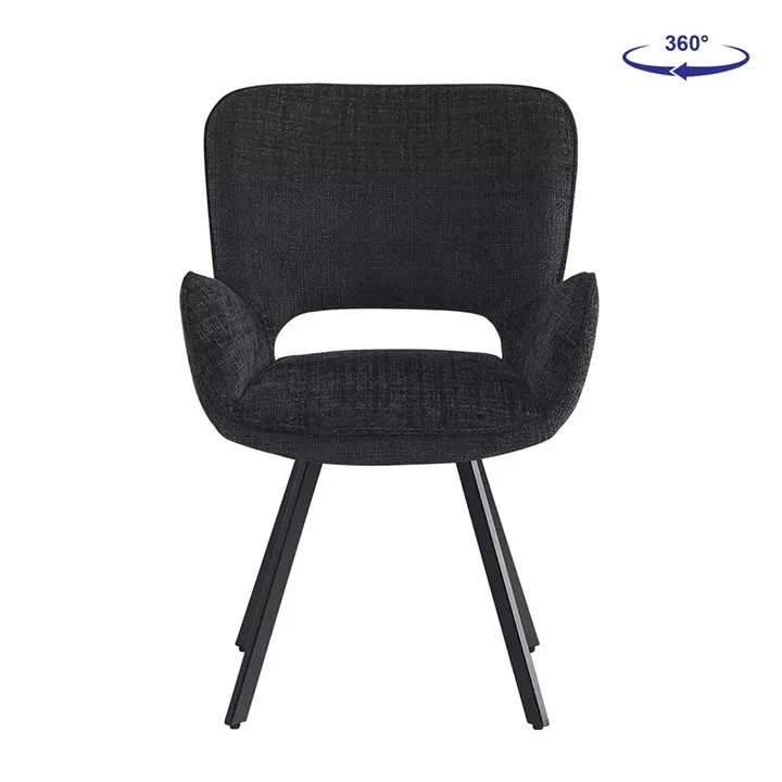 VETA Πολυθρόνα Περιστρεφόμενη, Μέταλλο Βαφή Μαύρο, Ύφασμα Μαύρο