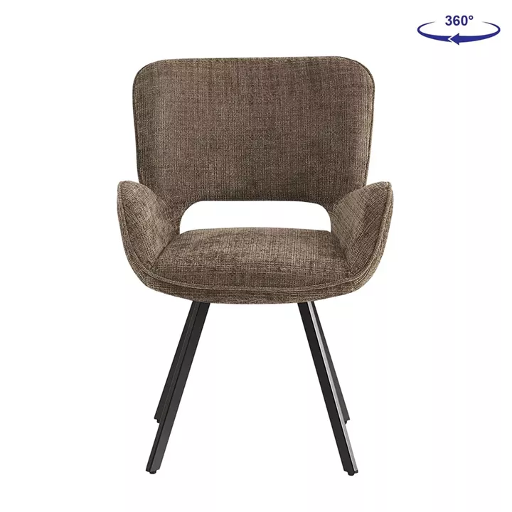 VETA Πολυθρόνα Περιστρεφόμενη, Μέταλλο Βαφή Μαύρο, Ύφασμα Καφέ