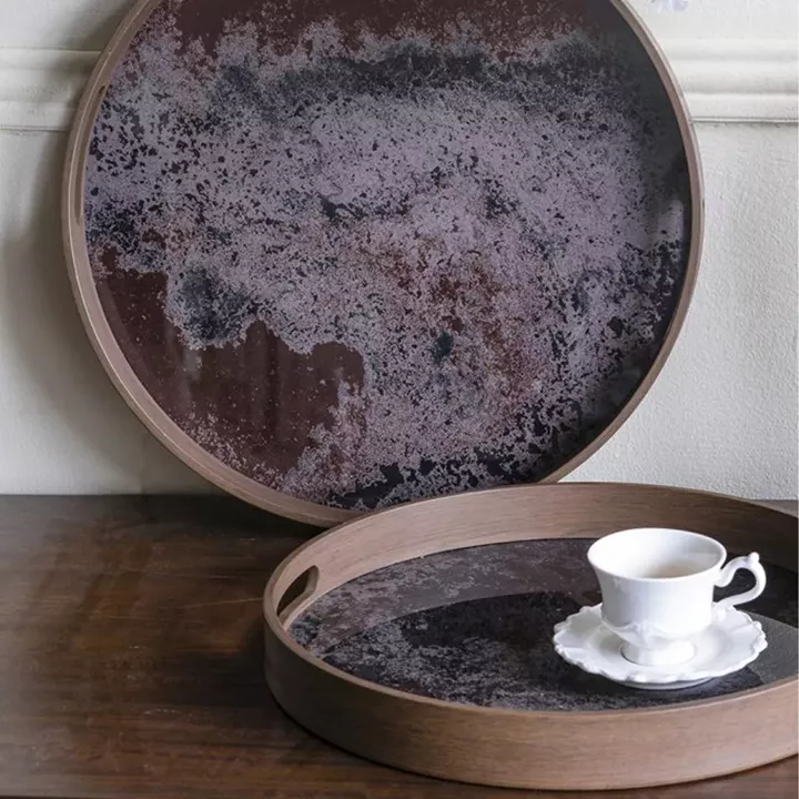 Artekko Zenn Καφέ Διακοσμητικοί Δίσκοι με Γυάλινη Επιφάνεια σε Εφέ Μαρμάρου (39.4x39.4x3.8)cm 2pcs