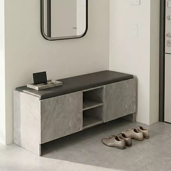 Παπουτσοθήκη-σκαμπό Zulla pakoworld γκρι μπεζ εφε μαρμαρου-μαυρο 110x37x43εκ