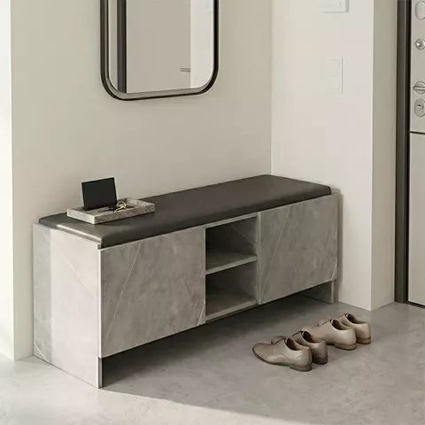 Παπουτσοθήκη-σκαμπό Zulla pakoworld γκρι μπεζ εφε μαρμαρου-μαυρο 110x37x43εκ