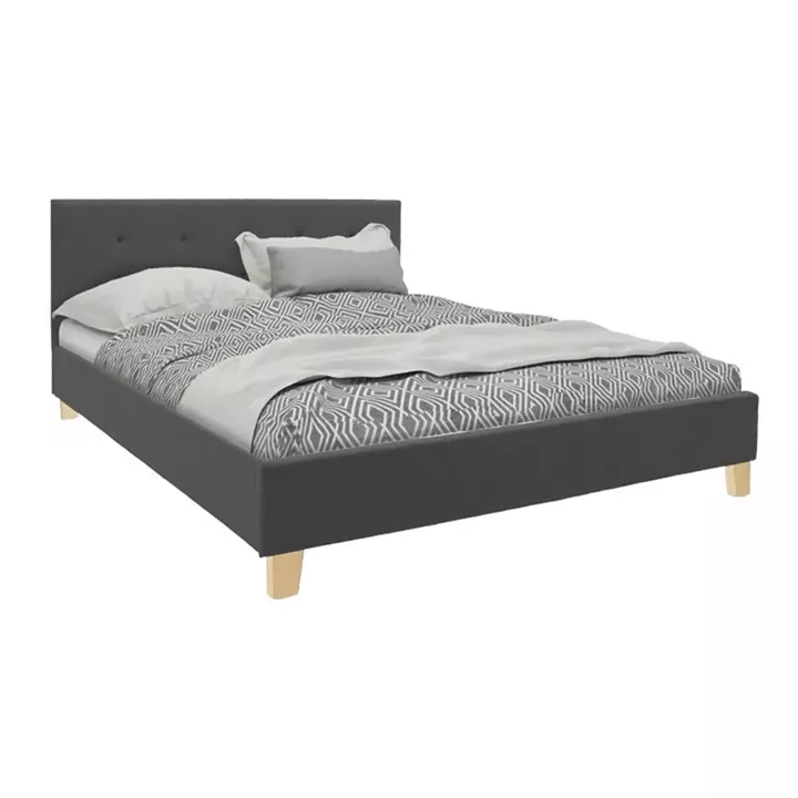 Bed with mattress Mago-Dreamer pakoworld anthracite fabric - wooden leg in natural shade 160x200cm