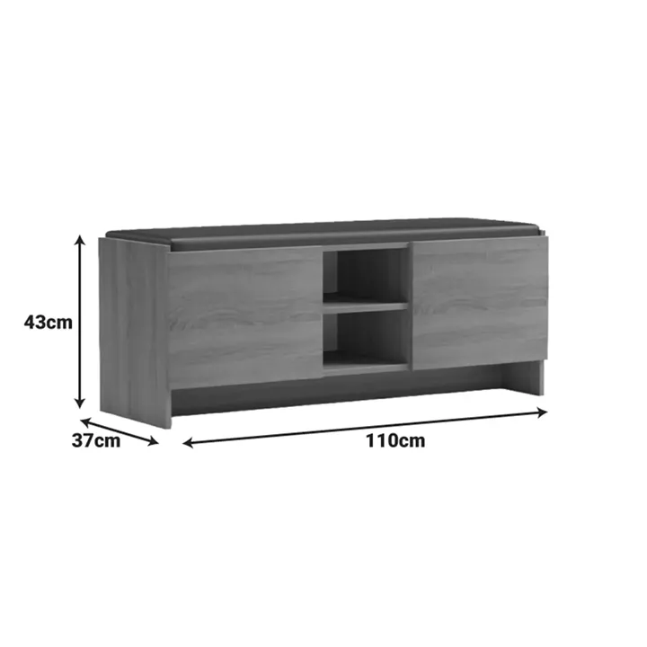 Παπουτσοθήκη-σκαμπό Zulla pakoworld sonoma-μαύρο 110x37x43εκ