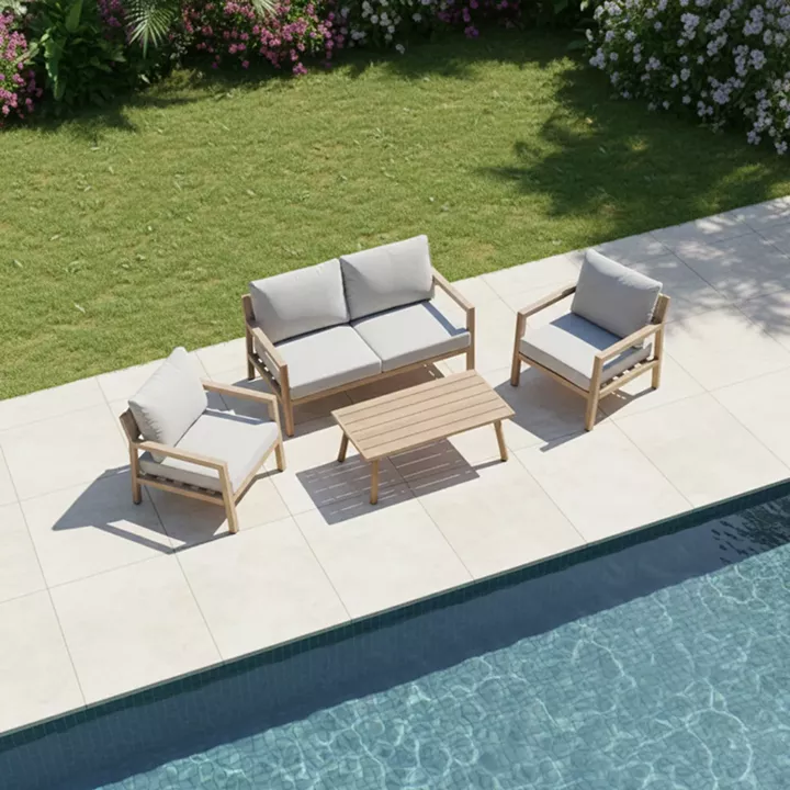 Andasio pakoworld garden lounge set of 4 pieces, aluminum and rope in natural - cushions in gray shade