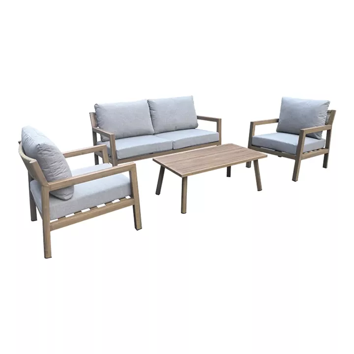 Andasio pakoworld garden lounge set of 4 pieces, aluminum and rope in natural - cushions in gray shade