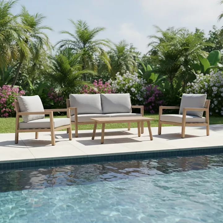 Andasio pakoworld garden lounge set of 4 pieces, aluminum and rope in natural - cushions in gray shade