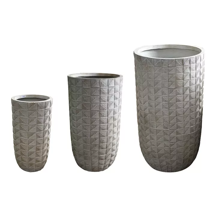 Planter Kallena pakoworld set 3pieces ceramic in light grey-beige color
