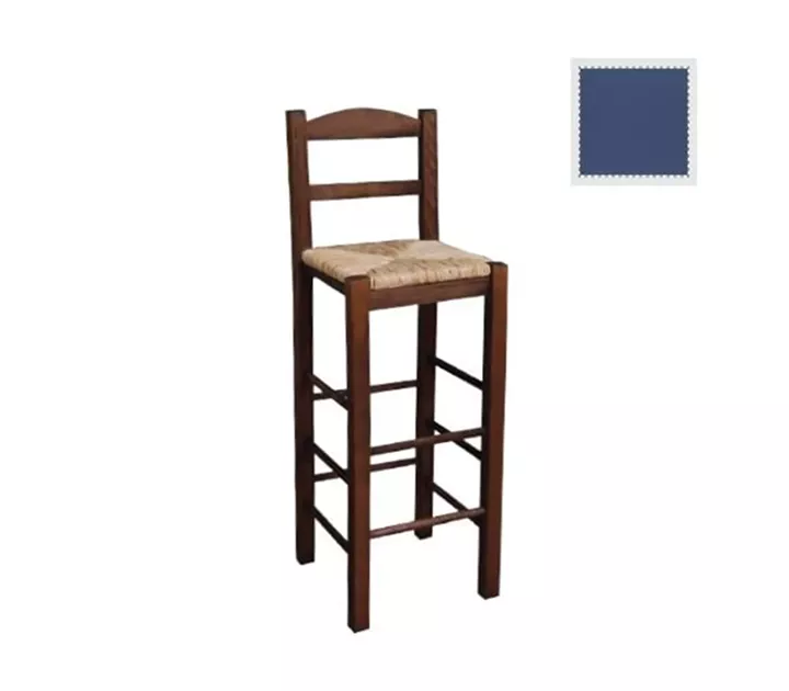 ΣΙΦΝΟΣ Σκαμπό BAR με Πλάτη, Οξιά Εμποτισμός Ανιλίνη Μπλε, Κάθισμα Ψάθα