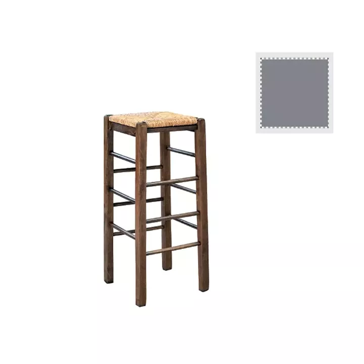 ΤΑΒΕΡΝΑΣ Σκαμπό BAR, Οξιά Βαφή Εμποτισμός Λάκα Γκρι, Κάθισμα Ψάθα