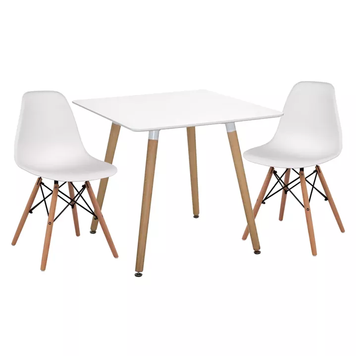 DINING SET 3PCS TWIST HM21377 SQUARE TABLE & 2 DINING CHAIRS IN WHITE