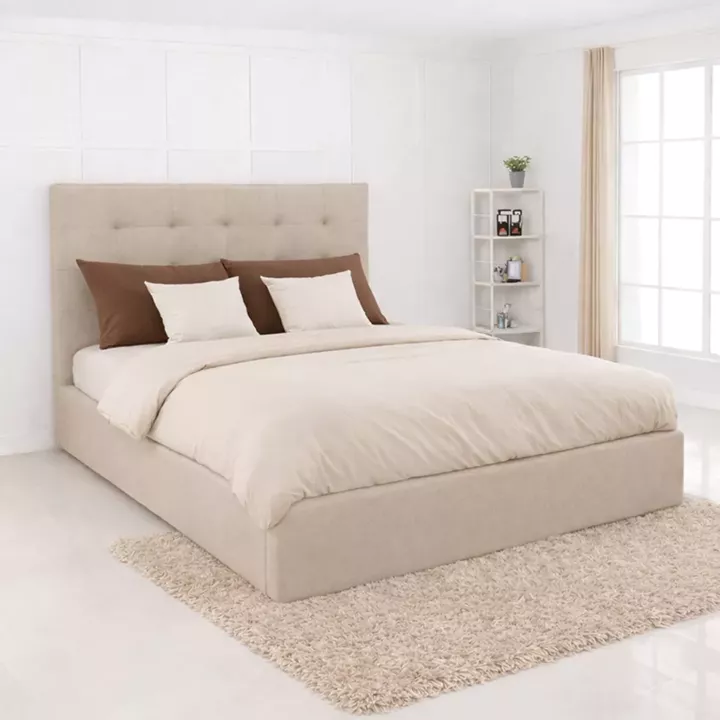 DOLCE Κρεβάτι Διπλό με Αποθηκευτικό Χώρο, για Στρώμα 160x200cm, Ύφασμα Μπεζ