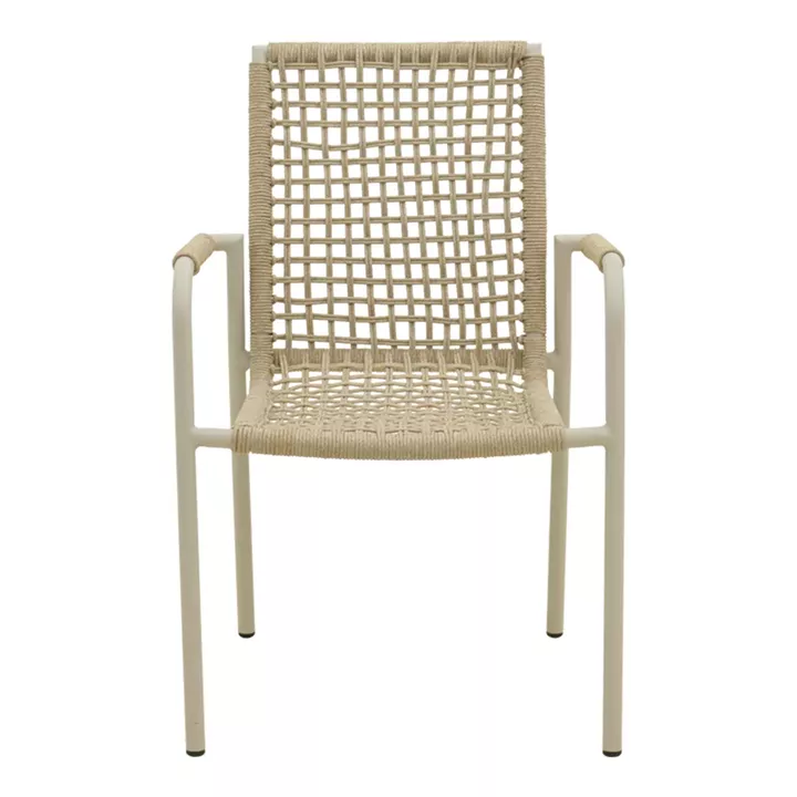 Πολυθρόνα Esence pakoworld στοιβαζόμενη αλουμίνιο λευκή-pe σχοινί σε μπεζ απόχρωση 57x62x88εκ