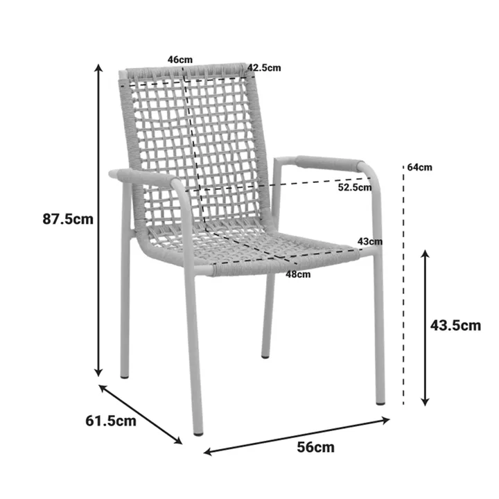 Πολυθρόνα Esence pakoworld στοιβαζόμενη αλουμίνιο λευκή-pe σχοινί σε μπεζ απόχρωση 57x62x88εκ