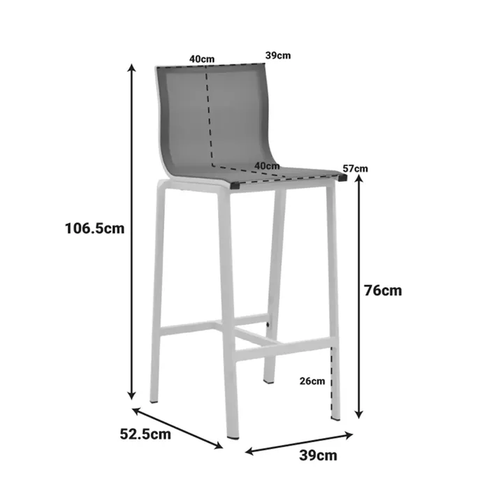 Melina bar stool pakoworld stackable aluminum in anthracite- textline in gray shade 45x49x115cm
