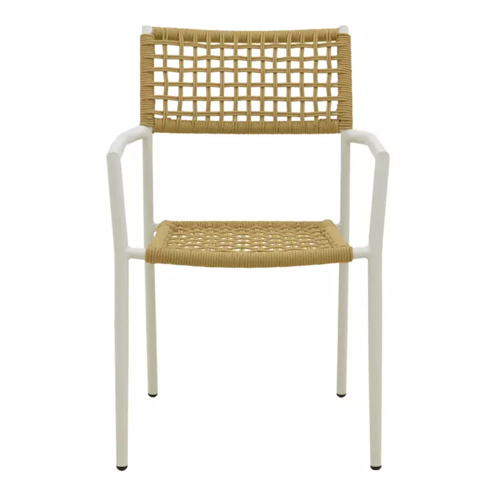 Πολυθρόνα Castal pakoworld στοιβαζόμενη μέταλλο σε λευκή -pe σχοινί σε φυσική απόχρωση 56x60x84εκ