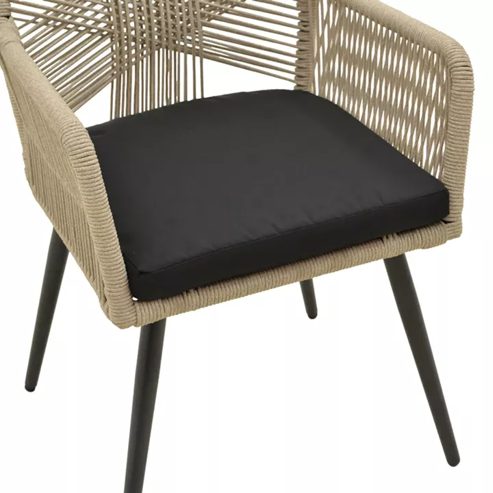 Andros armchair pakoworld aluminum in black- pe rope in natural shade 56x60x86cm