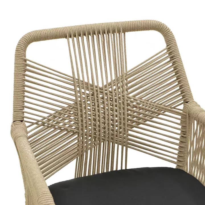 Andros armchair pakoworld aluminum in black- pe rope in natural shade 56x60x86cm