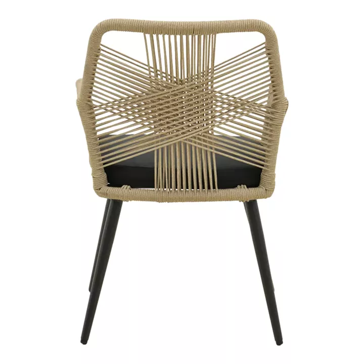 Andros armchair pakoworld aluminum in black- pe rope in natural shade 56x60x86cm