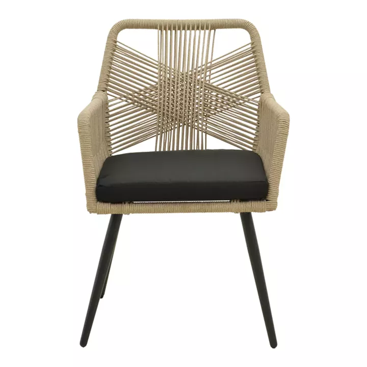 Andros armchair pakoworld aluminum in black- pe rope in natural shade 56x60x86cm