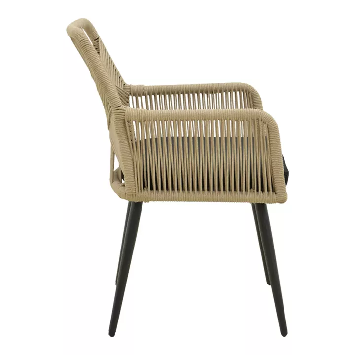 Andros armchair pakoworld aluminum in black- pe rope in natural shade 56x60x86cm