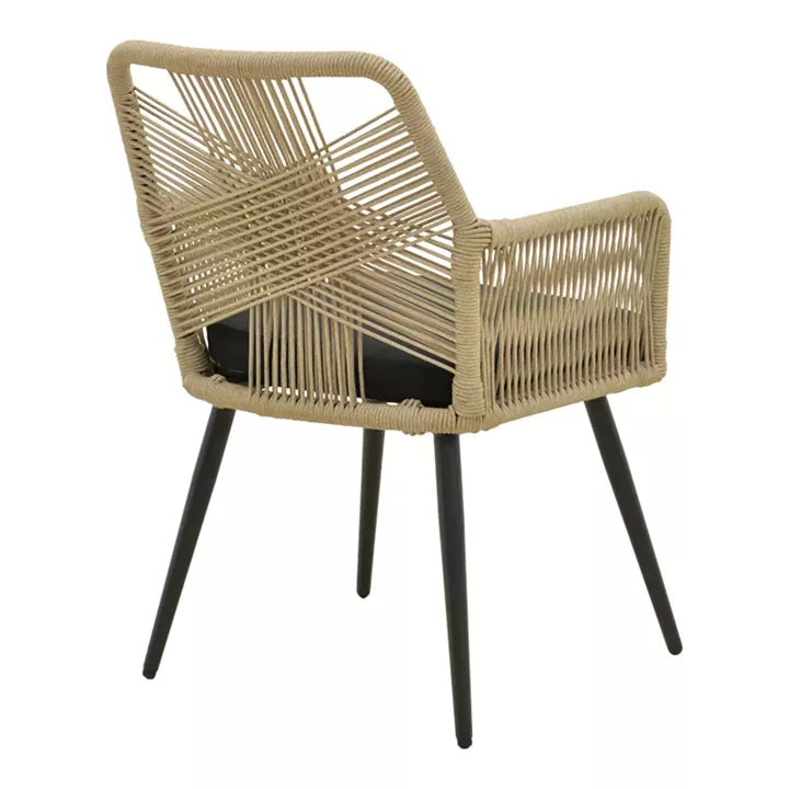 Andros armchair pakoworld aluminum in black- pe rope in natural shade 56x60x86cm