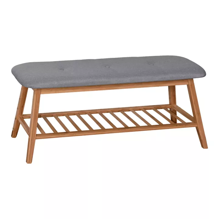 Παπουτσοθήκη-Σκαμπό Zerma pakoworld 4 ζευγών μπαμπού-ύφασμα σε φυσική-γκρι απόχρωση 100x30.5x44εκ