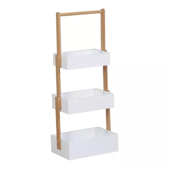 Ραφιέρα δαπέδου Arvy pakoworld μπαμπού σε λευκή-φυσική απόχρωση 32x20x75.5εκ