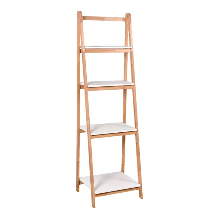 Ραφιέρα δαπέδου Benwen pakoworld πτυσσόμενη rubberwood-mdf σε λευκή-φυσική απόχρωση 42x34.5x140εκ