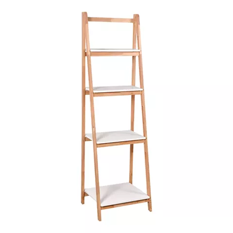 Ραφιέρα δαπέδου Benwen pakoworld πτυσσόμενη rubberwood-mdf σε λευκή-φυσική απόχρωση 42x34.5x140εκ