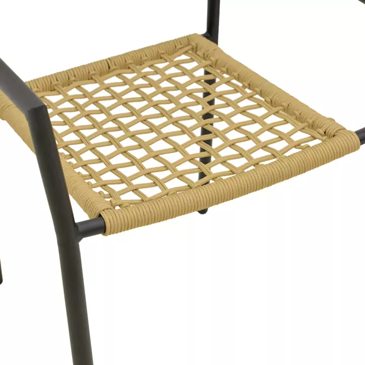 Πολυθρόνα Castal pakoworld στοιβαζόμενη μέταλλο σε μαύρο -pe σχοινί σε φυσική απόχρωση 56x60x84εκ