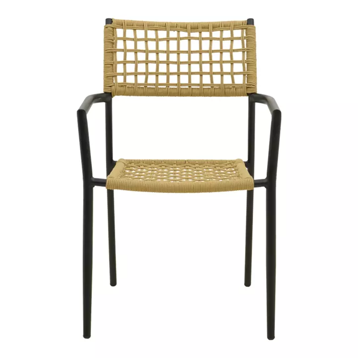 Πολυθρόνα Castal pakoworld στοιβαζόμενη μέταλλο σε μαύρο -pe σχοινί σε φυσική απόχρωση 56x60x84εκ