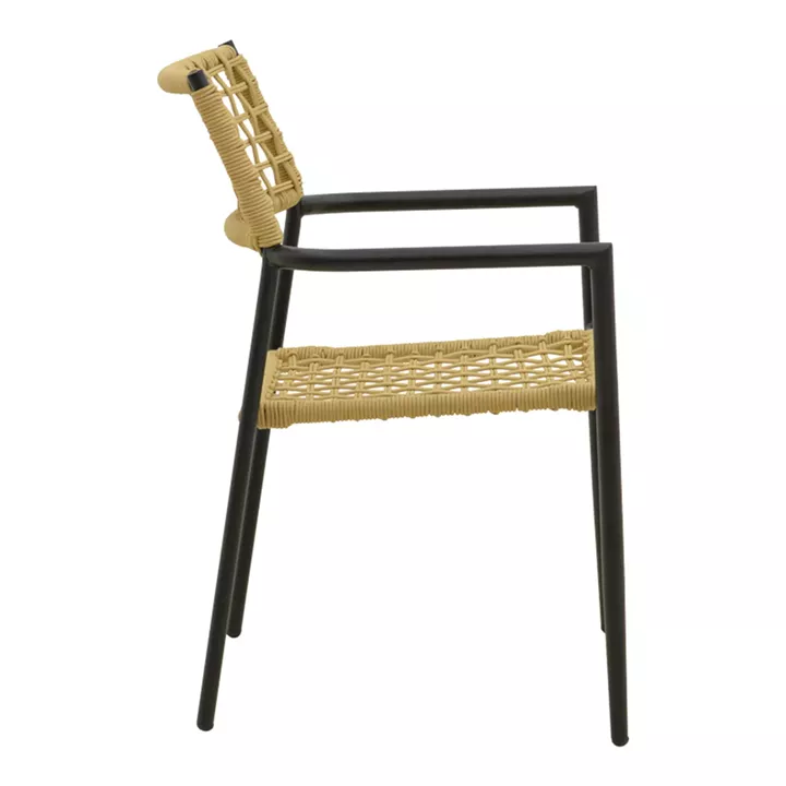 Πολυθρόνα Castal pakoworld στοιβαζόμενη μέταλλο σε μαύρο -pe σχοινί σε φυσική απόχρωση 56x60x84εκ