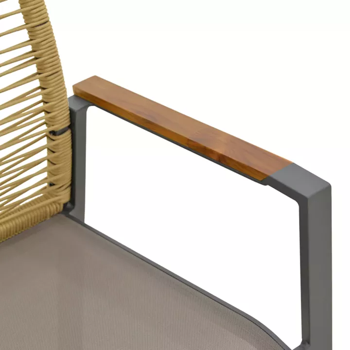 Πολυθρόνα Aegean pakoworld στοιβαζόμενη teak-pe σχοινί σε φυσική - αλουμίνιο κ textline σε ανθρακί απόχρωση 57x64x87εκ