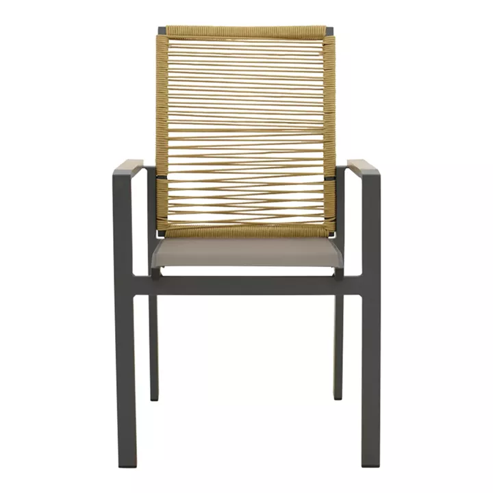 Πολυθρόνα Aegean pakoworld στοιβαζόμενη teak-pe σχοινί σε φυσική - αλουμίνιο κ textline σε ανθρακί απόχρωση 57x64x87εκ