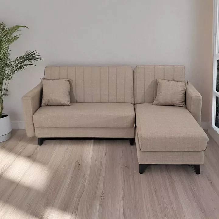 Artekko Pixie Μπεζ Τριθέσιος Καναπές Κρεβάτι με Αναστρέψιμη Γωνία και Αποθηκευτικό Χώρο (200x135x85)cm Κρεβάτι (180x100x45)cm