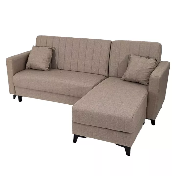 Artekko Pixie Μπεζ Τριθέσιος Καναπές Κρεβάτι με Αναστρέψιμη Γωνία και Αποθηκευτικό Χώρο (200x135x85)cm Κρεβάτι (180x100x45)cm