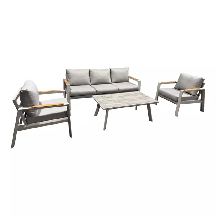 Aeria pakoworld garden furniture set 4pcs aluminum in beige shade - teak - grey fabric