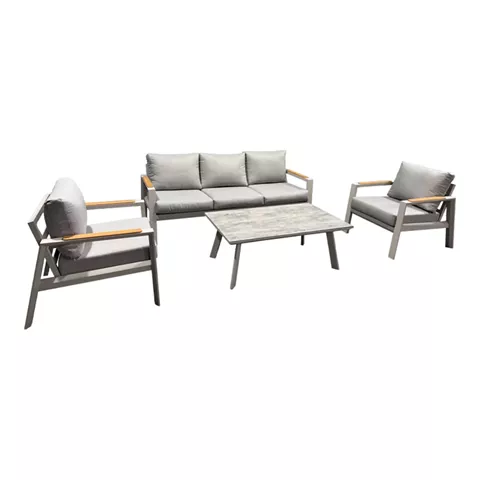 Aeria pakoworld garden furniture set 4pcs aluminum in beige shade - teak - grey fabric