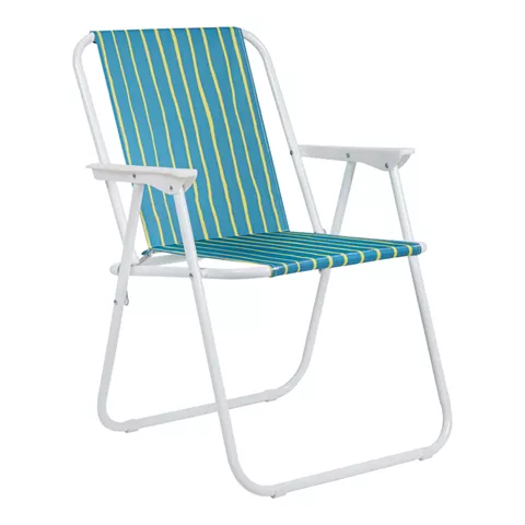 Beach-camping chair Jette pakoworld green and yellow fabric-white metal frame 53x56x73cm